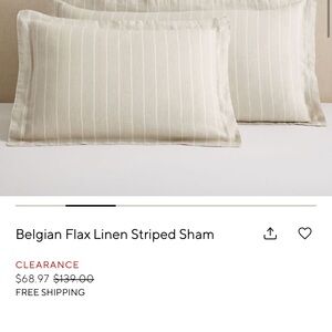 Pottery Barn Striped Belgian Flax Linen Sham - Cream & White
